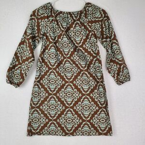 Blue Juniper Girls Dress Size 8 Brown  & Aqua Long Sleeve Floral Dress